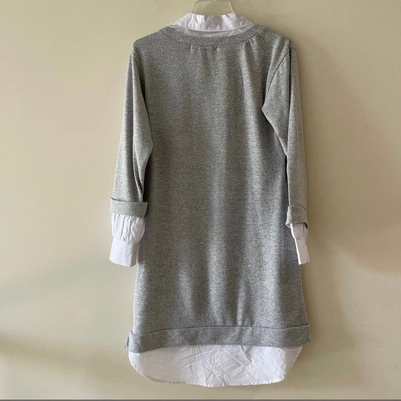 Grey and White Two Tone Collared Sweater Tunic Shirt Dress - Picture 7 of 7